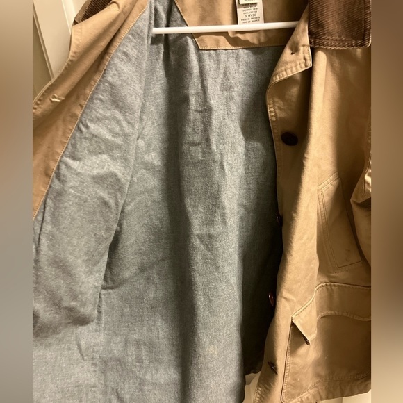 LL Bean Chore Barn Corduroy Trim Khaki Tan Jacket Flannel Lined womens M Petite - Picture 6 of 7